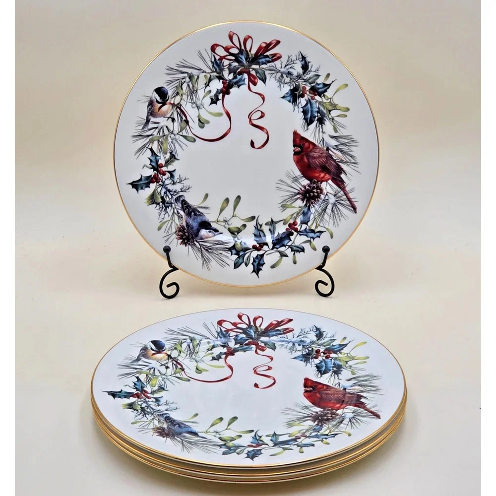 Lenox Winter Greetings Dinner Plate Set of 4 USA Millennium 10.75 Fine Ivory VTG
